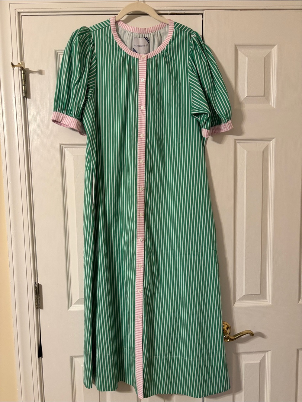 Addison Bay Green Striped Cabana Dress with Pink and White Trim